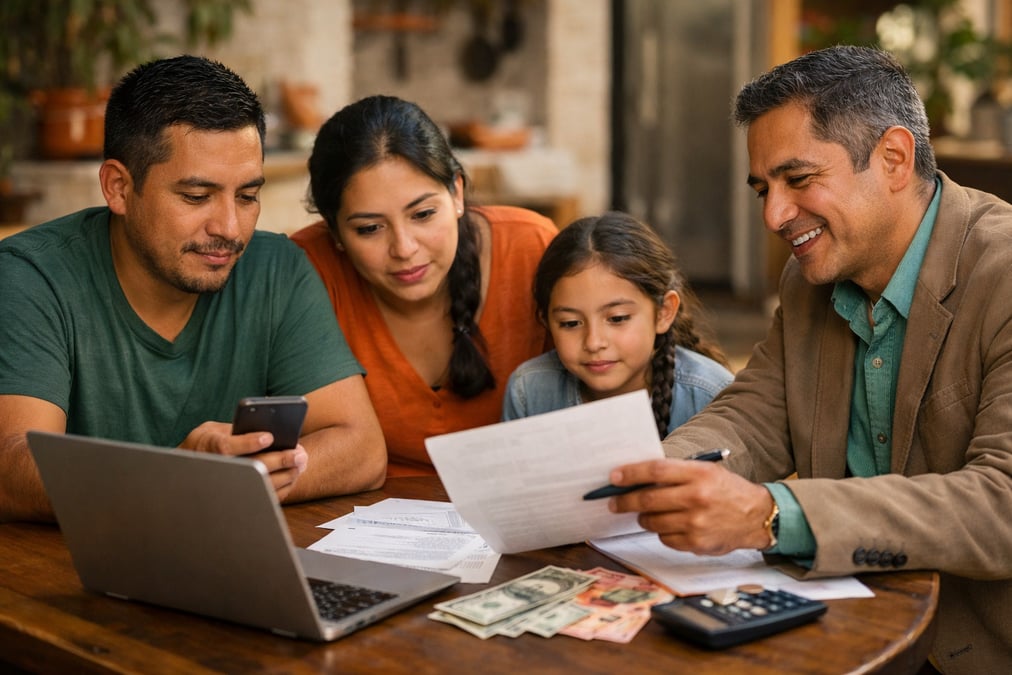 Persona usando su teléfono para enviar una transferencia de dinero internacional